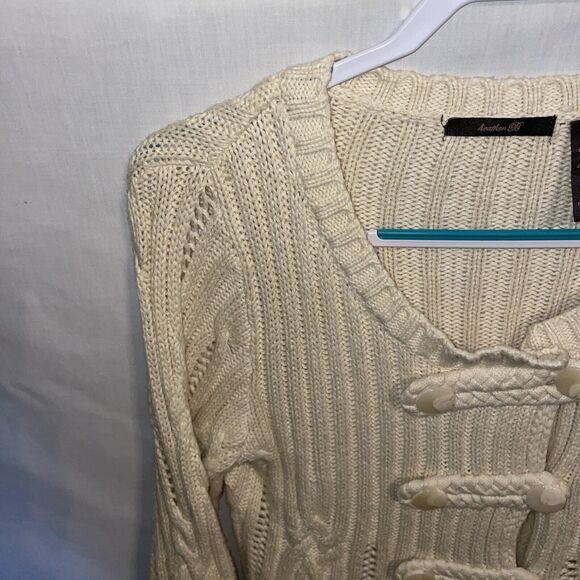 Heather B Women’s Cable Knit Sweater Size Medium Ivory Going Out Party 3/4 Slv - Picture 5 of 12